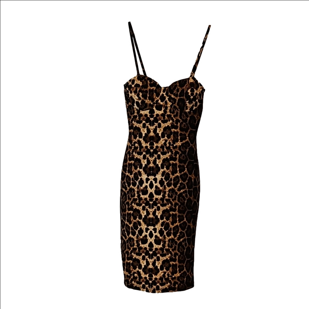 Privy Fitted Leopard Cheeta Dress Spaghetti Straps Mini Women's Size Small
